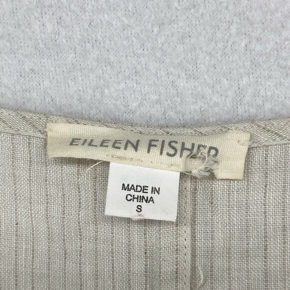 EILEEN FISHER Tunic Top S Linen Striped V-neck Kaftan Cover Up Beige - Picture 5 of 10